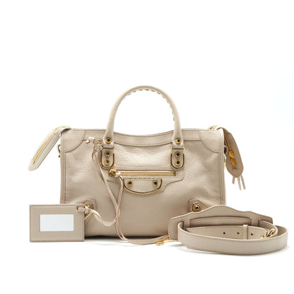 Balenciaga SMALL METALLIC EDGE CITY BEIGE GHW