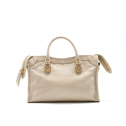Balenciaga SMALL METALLIC EDGE CITY BEIGE GHW
