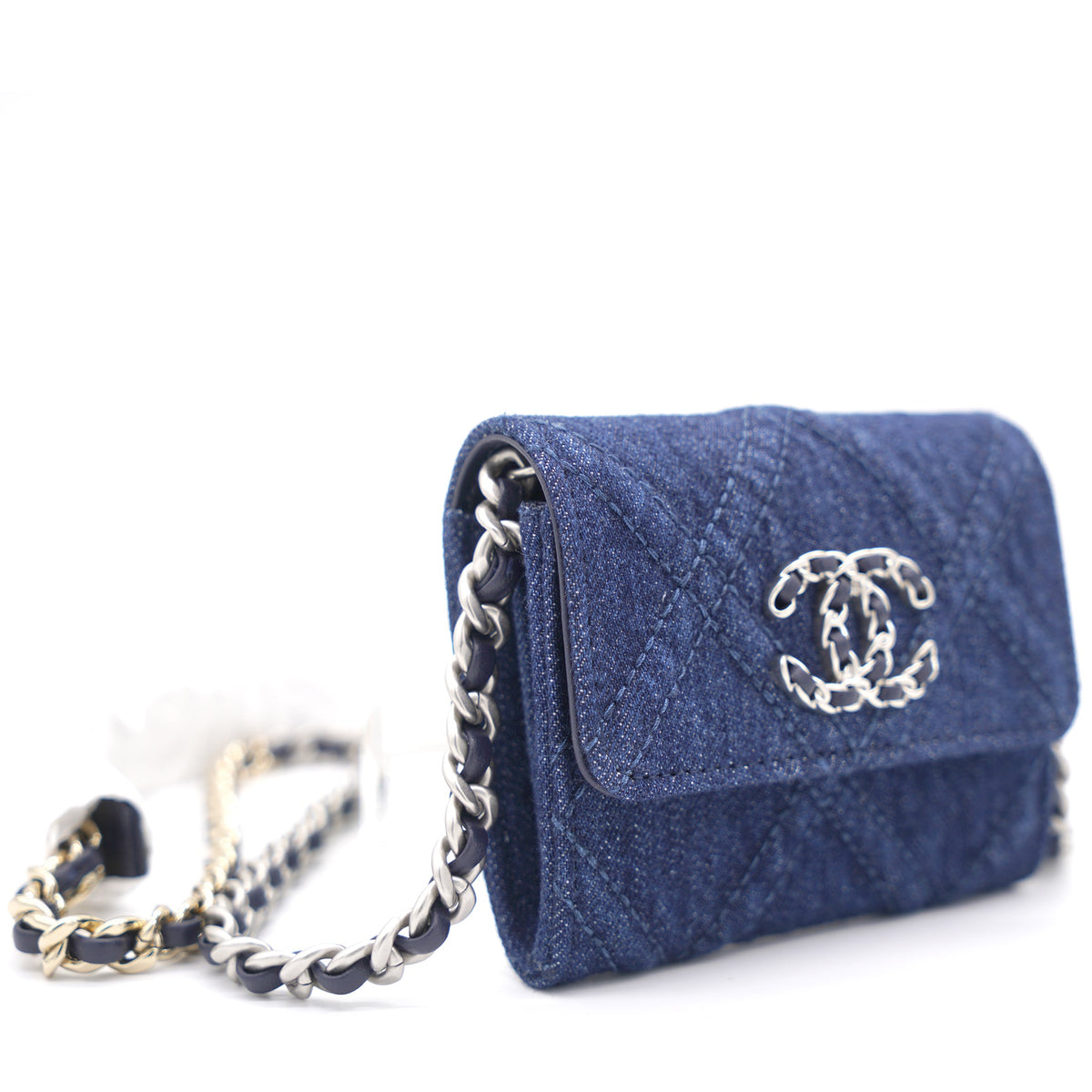 Quilted Blue Denim 19 Card Holder with Chain