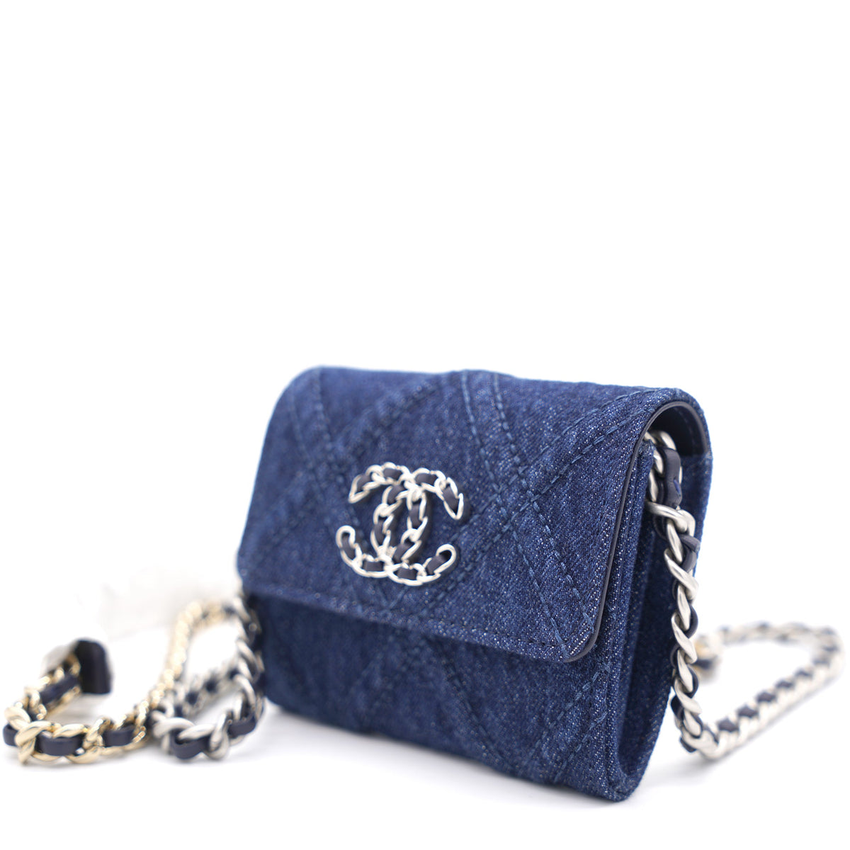 Quilted Blue Denim 19 Card Holder with Chain