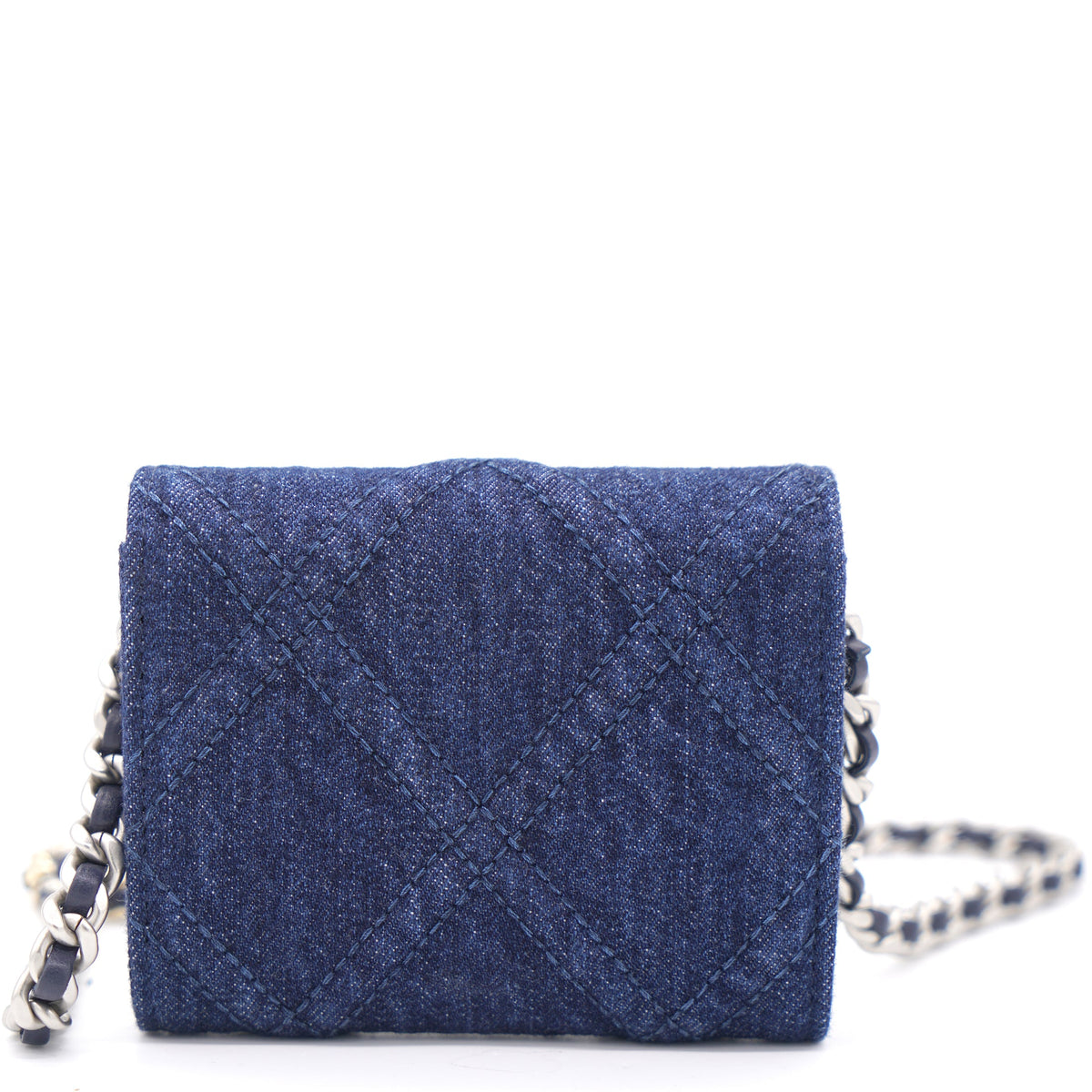 Quilted Blue Denim 19  Holder with Chain