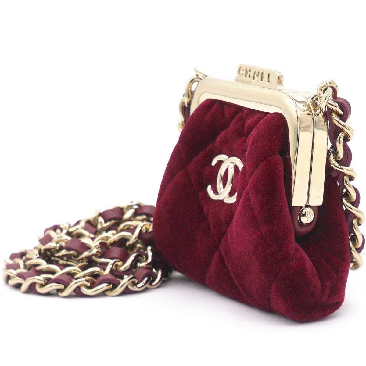 Red Velvet Clutch with Chain