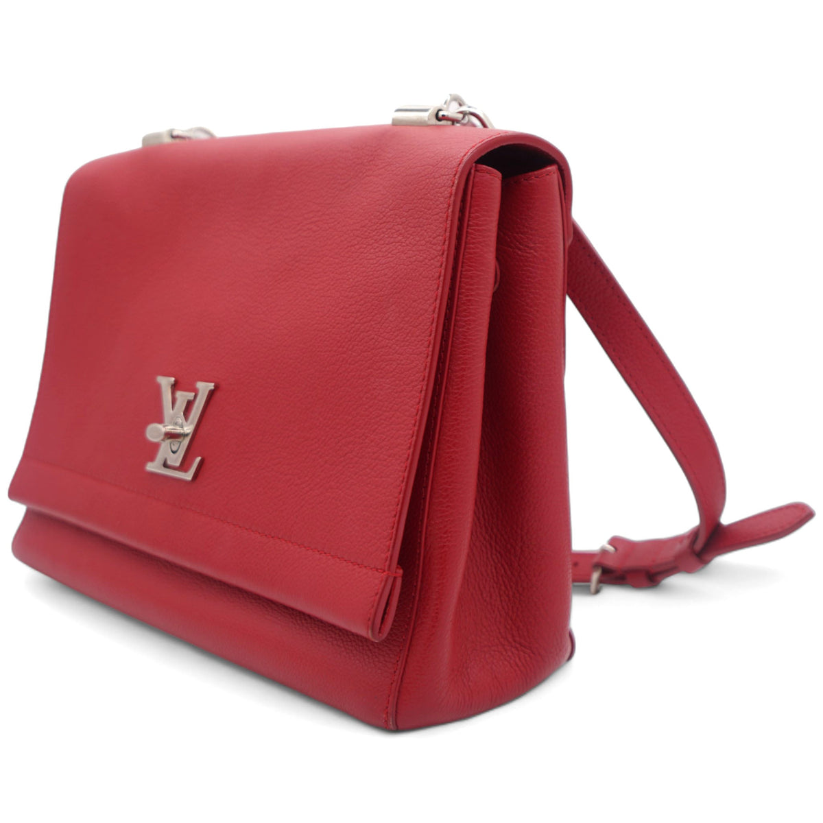 Louis-vuitton Red Leather Lockme II BB Top Handles