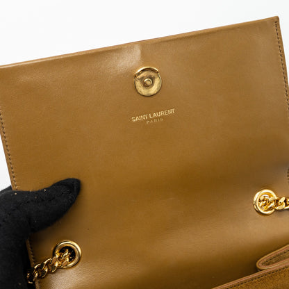 Saint Laurent Kate Chain Wallet with Tassel Suede Brown GHW