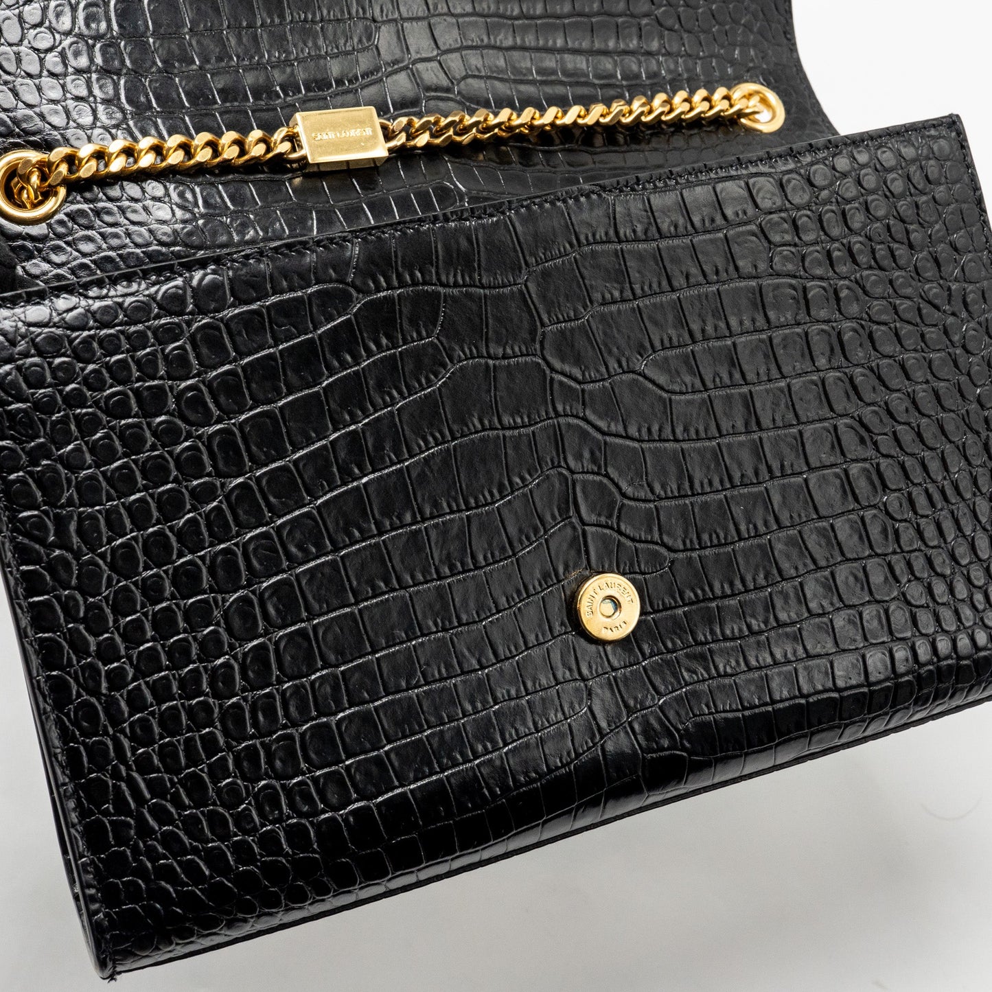 Saint Laurent/YSL Medium Kate Tassel Bag Croc-Embossed Calfskin Black GHW