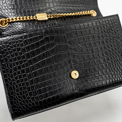 Saint Laurent/YSL Medium Kate Tassel Bag Croc-Embossed Calfskin Black GHW