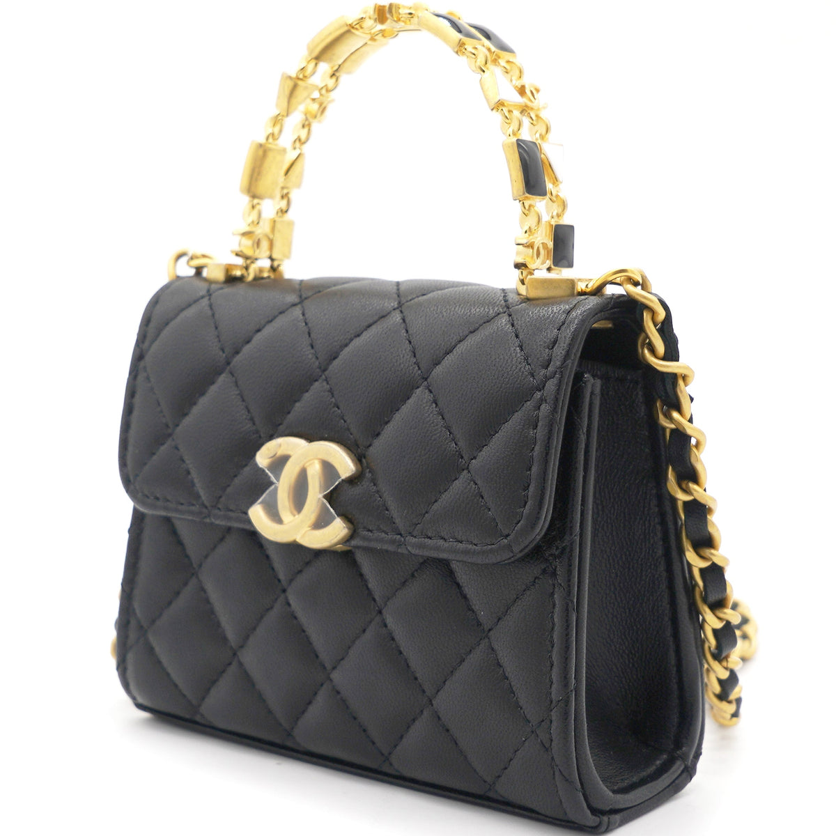 Mini Handle Clutch with Chain Black