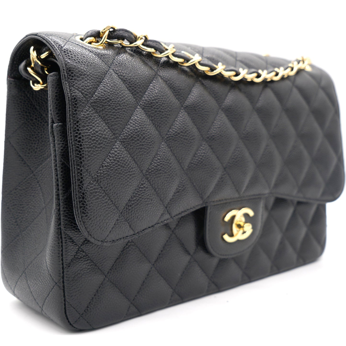 Black Quilted Caviar Jumbo Classic Double Flap Bag