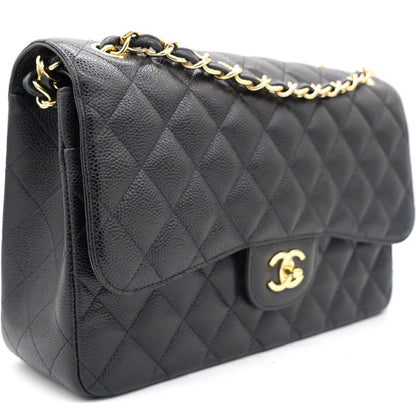 Black Quilted Caviar Jumbo Classic Double Flap Bag