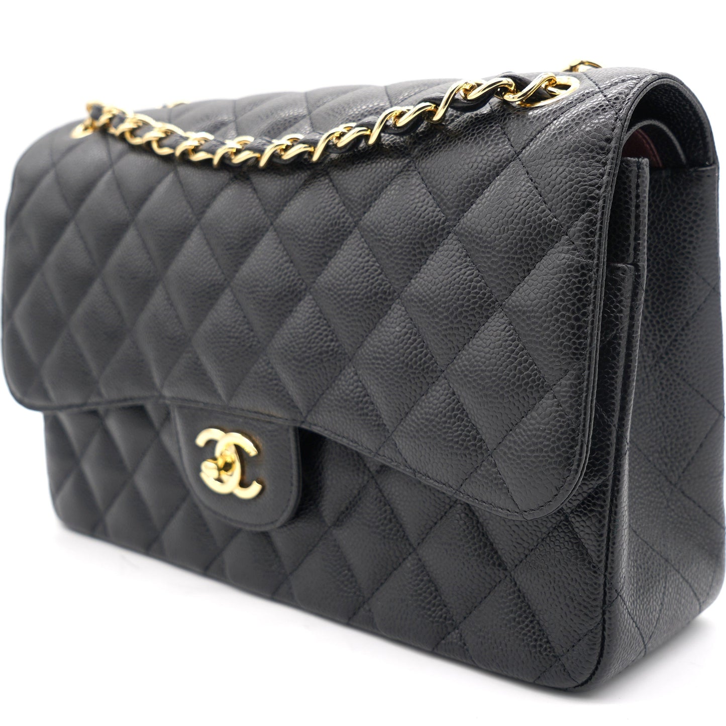 Black Quilted Caviar Jumbo Classic Double Flap Bag