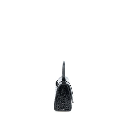 Balenciaga Hourglass XS Croc-Embossed Leather Black with Black Hardware