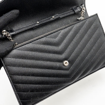 Saint Laurent/YSL Envelope Chain Wallet Calfskin Black SHW