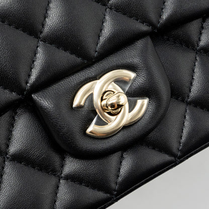 Chanel Top Handle Mini Rectangular Flap Bag lambskin Black LGHW(Microchip)