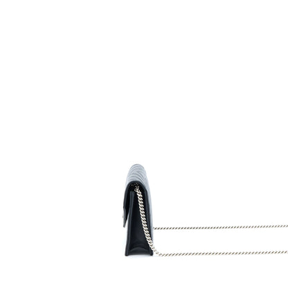 Saint Laurent/ YSL Envelope Wallet On Chain Grain Calfskin Black SHW