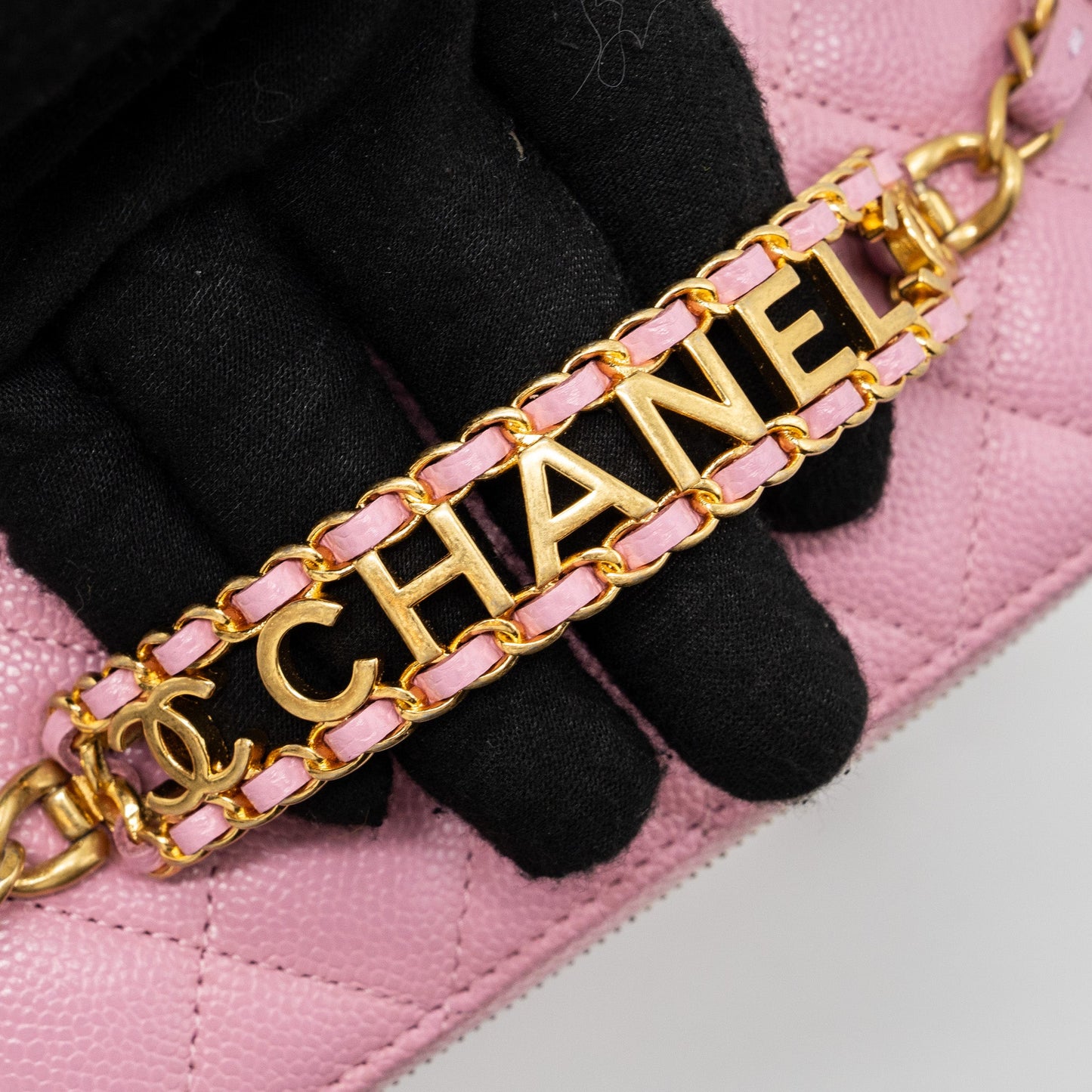 Chanel Letter Top Handle Long Vanity With Chain Caviar Pink GHW