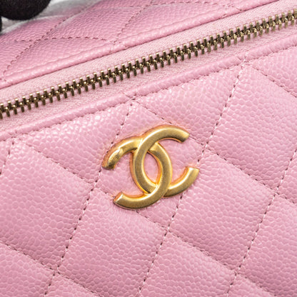 Chanel Letter Top Handle Long Vanity With Chain Caviar Pink GHW