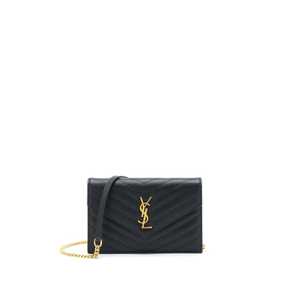 Saint Laurent/YSL Envelop Chain Wallet Caviar Black GHW