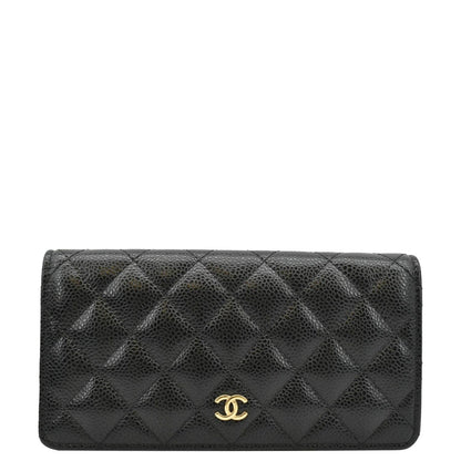 Chanel Bifold Quilted Caviar Leather Long Wallet Black