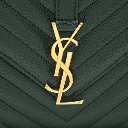 Saint Laurent Chevron Monogram Flap Bag Dark Green GHW