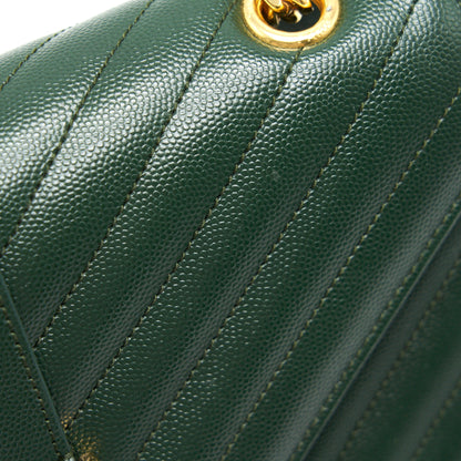Saint Laurent Chevron Monogram Flap Bag Dark Green GHW