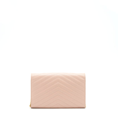 Saint Laurent/YSL Cassandre Matelasse Chain Wallet Grained Calfskin Pale Blush GHW
