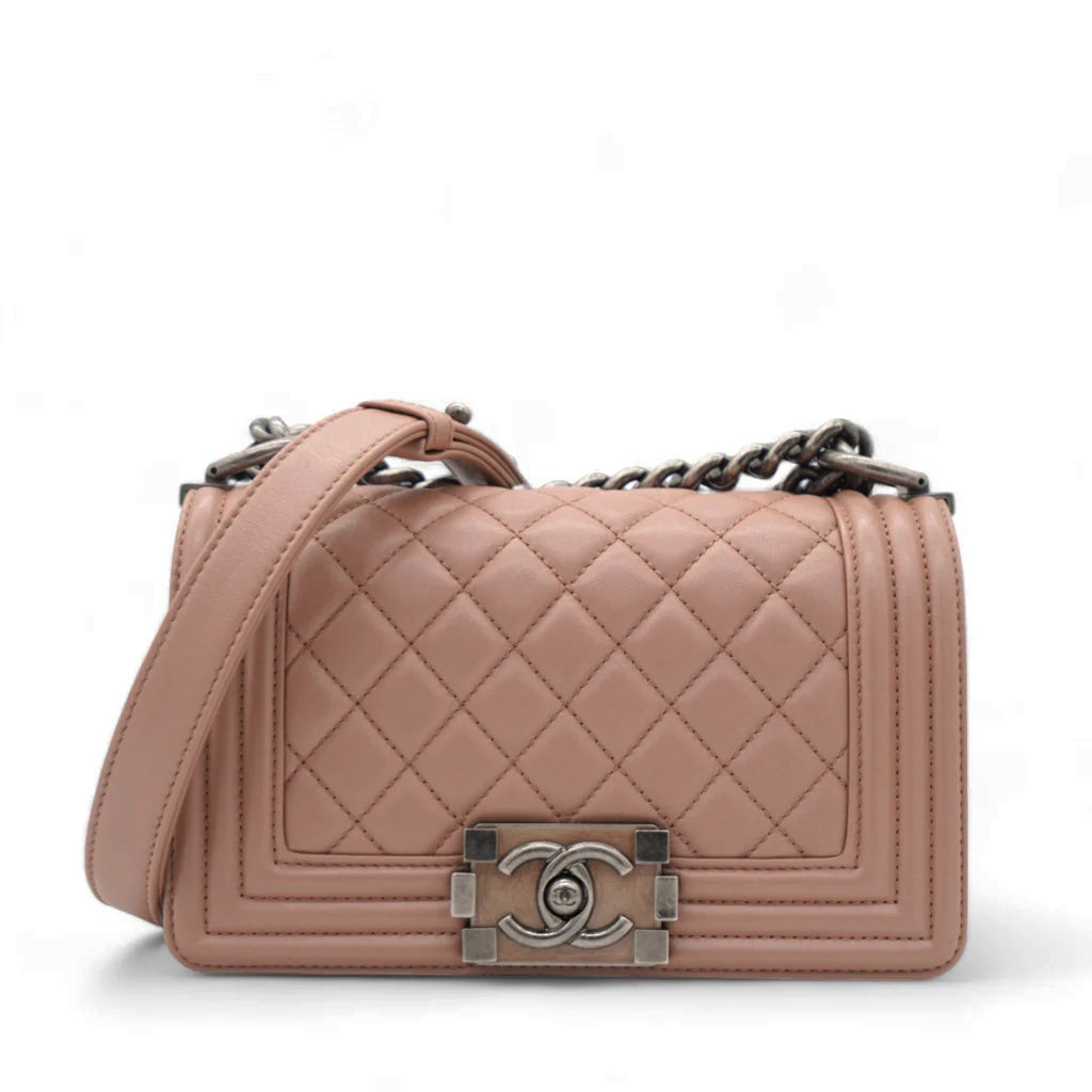 Blush Pink Quilted Leather Medium Boy Flap Bag