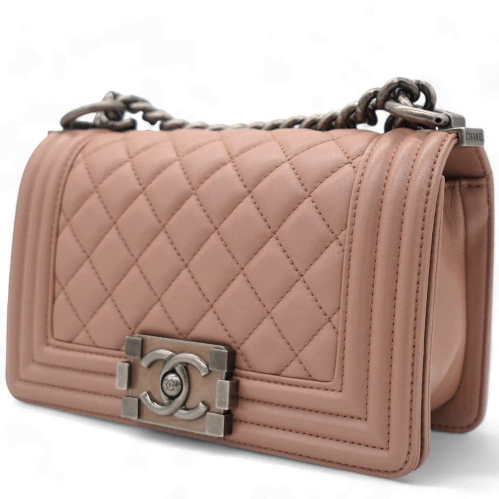 Blush Pink Quilted Leather Medium Boy Flap Bag