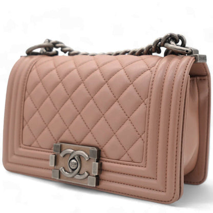 Blush Pink Quilted Leather Medium Boy Flap Bag