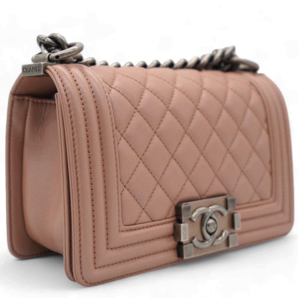 Blush Pink Quilted Leather Medium Boy Flap Bag