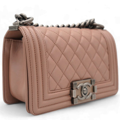Blush Pink Quilted Leather Medium Boy Flap Bag