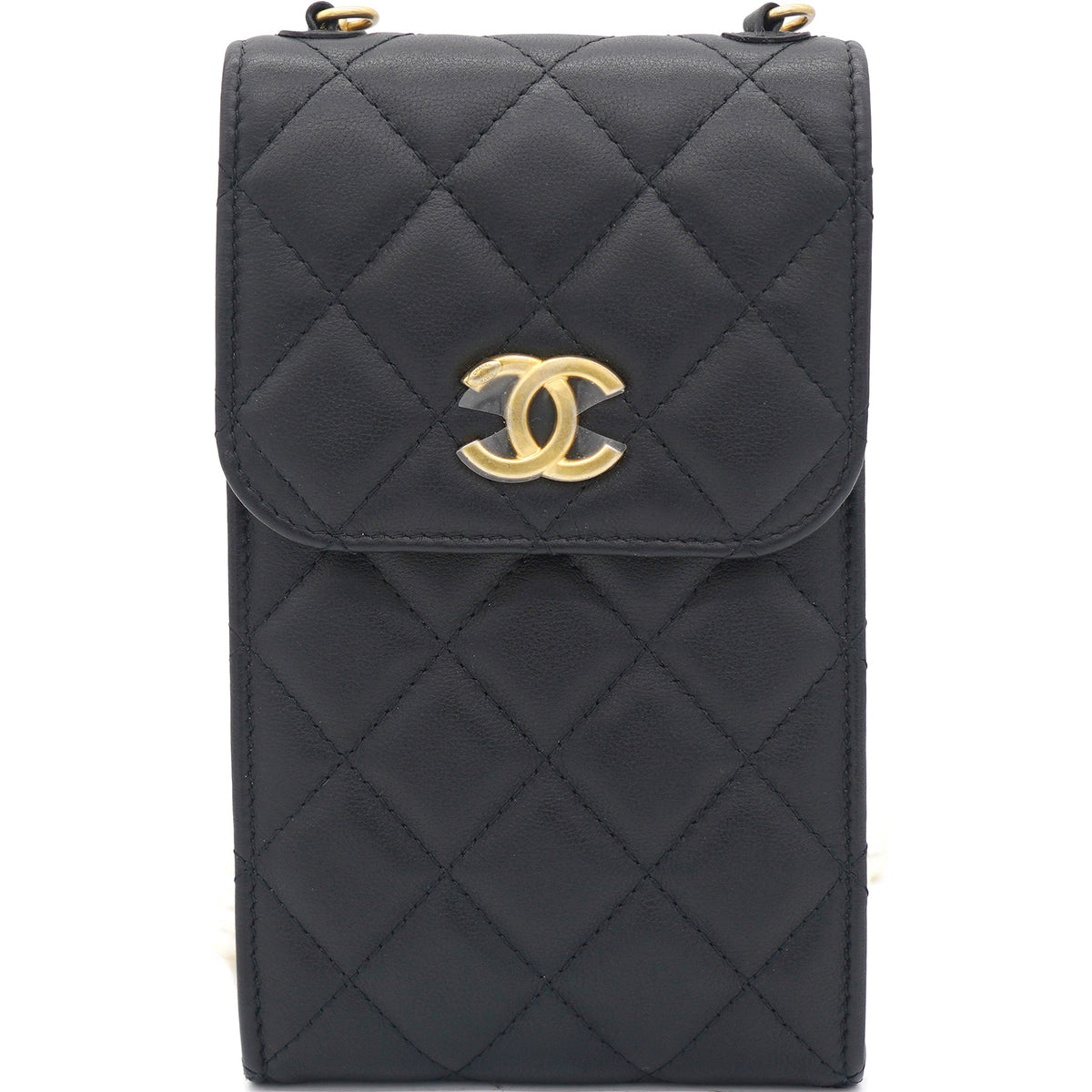 Lambskin Quilted Vertical Pearl Strap Black