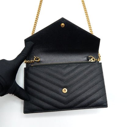 Saint Laurent/YSL Envelop Chain Wallet Caviar Black GHW