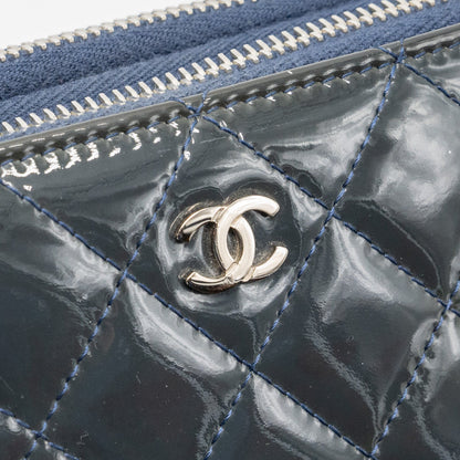 Chanel double Zip Wallet patent navy SHW