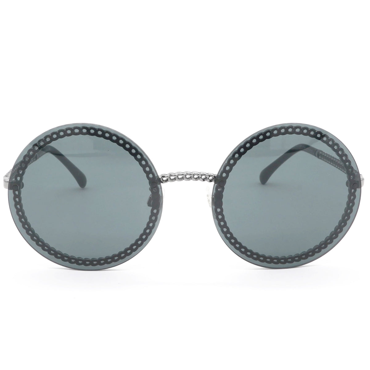 Round Sunglasses Silver Dark Gray