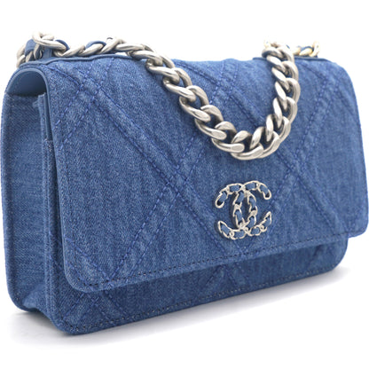 Denim Blue Quilted Wallet On Chain 19