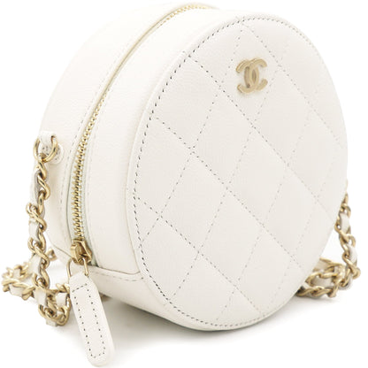 Caviar Quilted Round Clutch with Chain White