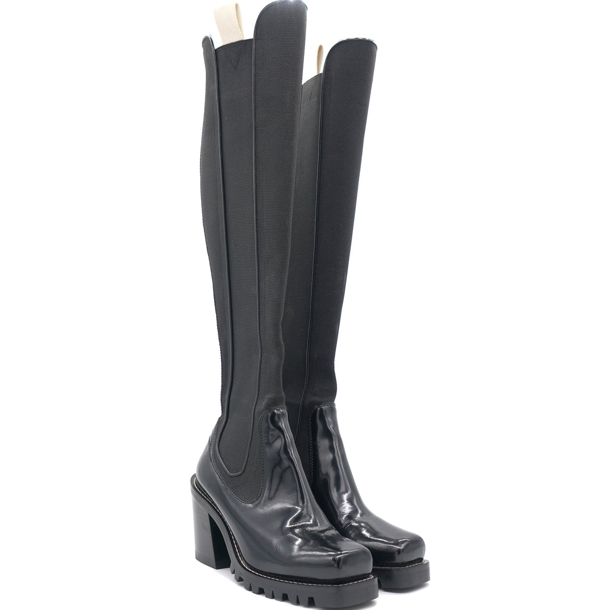 Louis-vuitton Black Fabric and Patent Leather Knee Length Boots Size 39