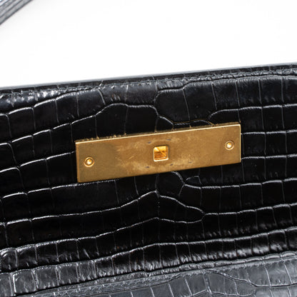 Saint Laurent Manhattan Shoulder Bag Crocodile-Embossed Black GHW