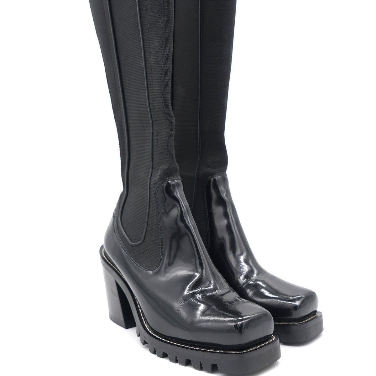 Louis-vuitton Black Fabric and Patent Leather Knee Length Boots Size 39