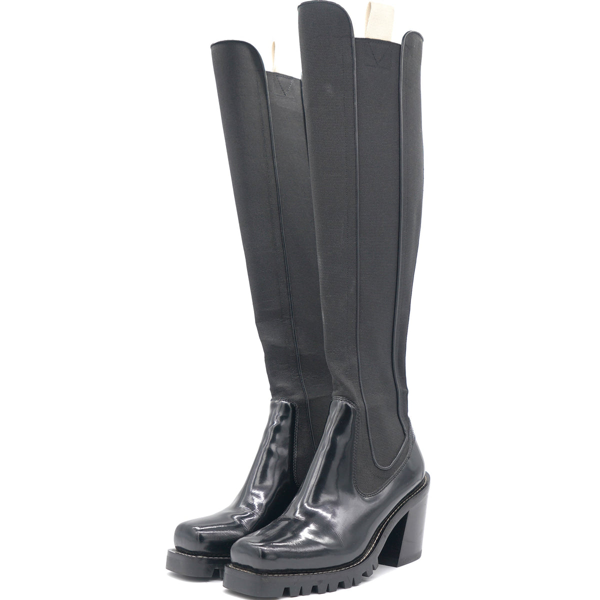 Louis-vuitton Black Fabric and Patent Leather Knee Length Boots Size 39