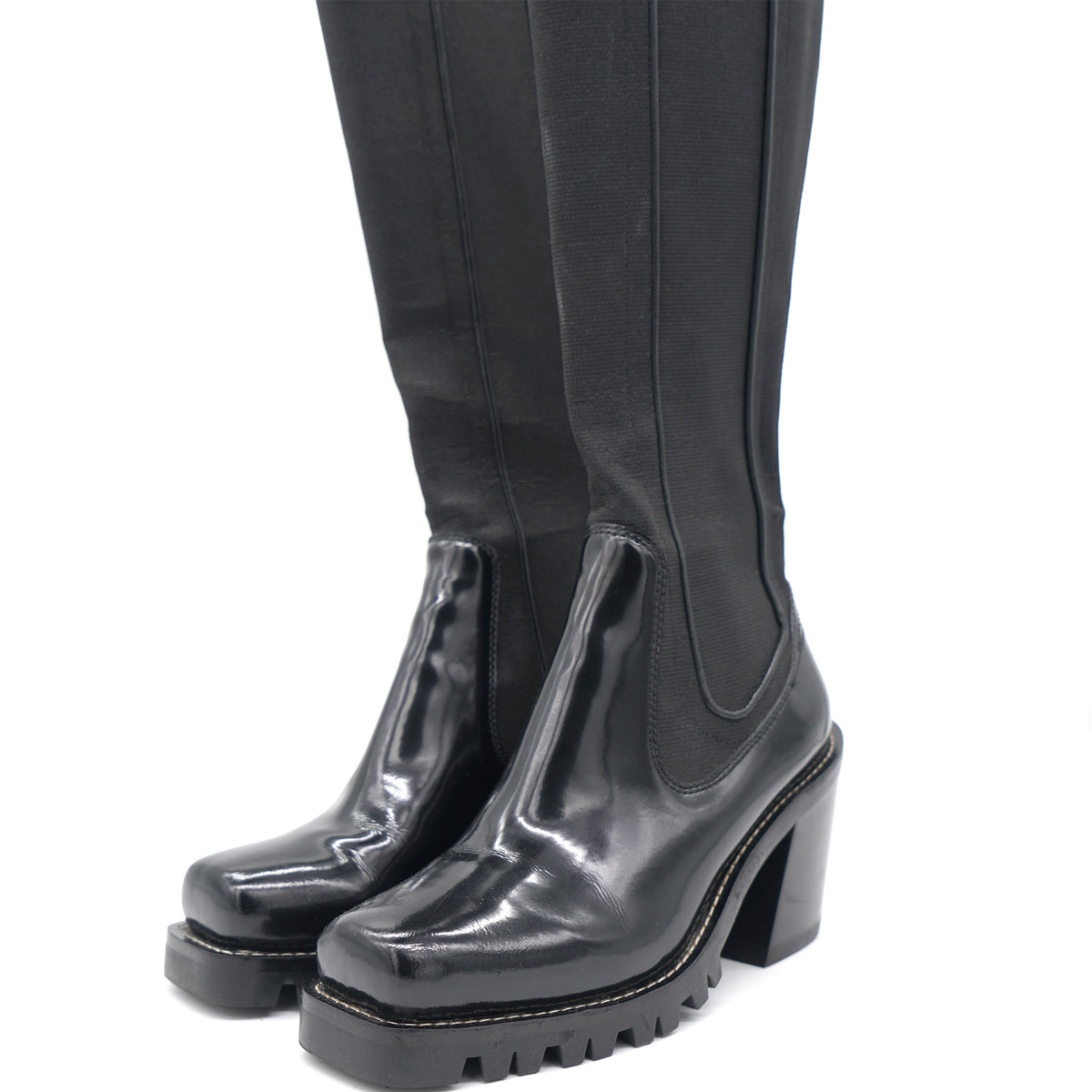 Louis-vuitton Black Fabric and Patent Leather Knee Length Boots Size 39