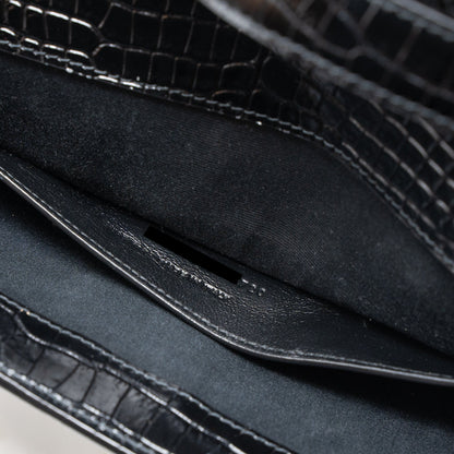 Saint Laurent Manhattan Shoulder Bag Crocodile-Embossed Black GHW