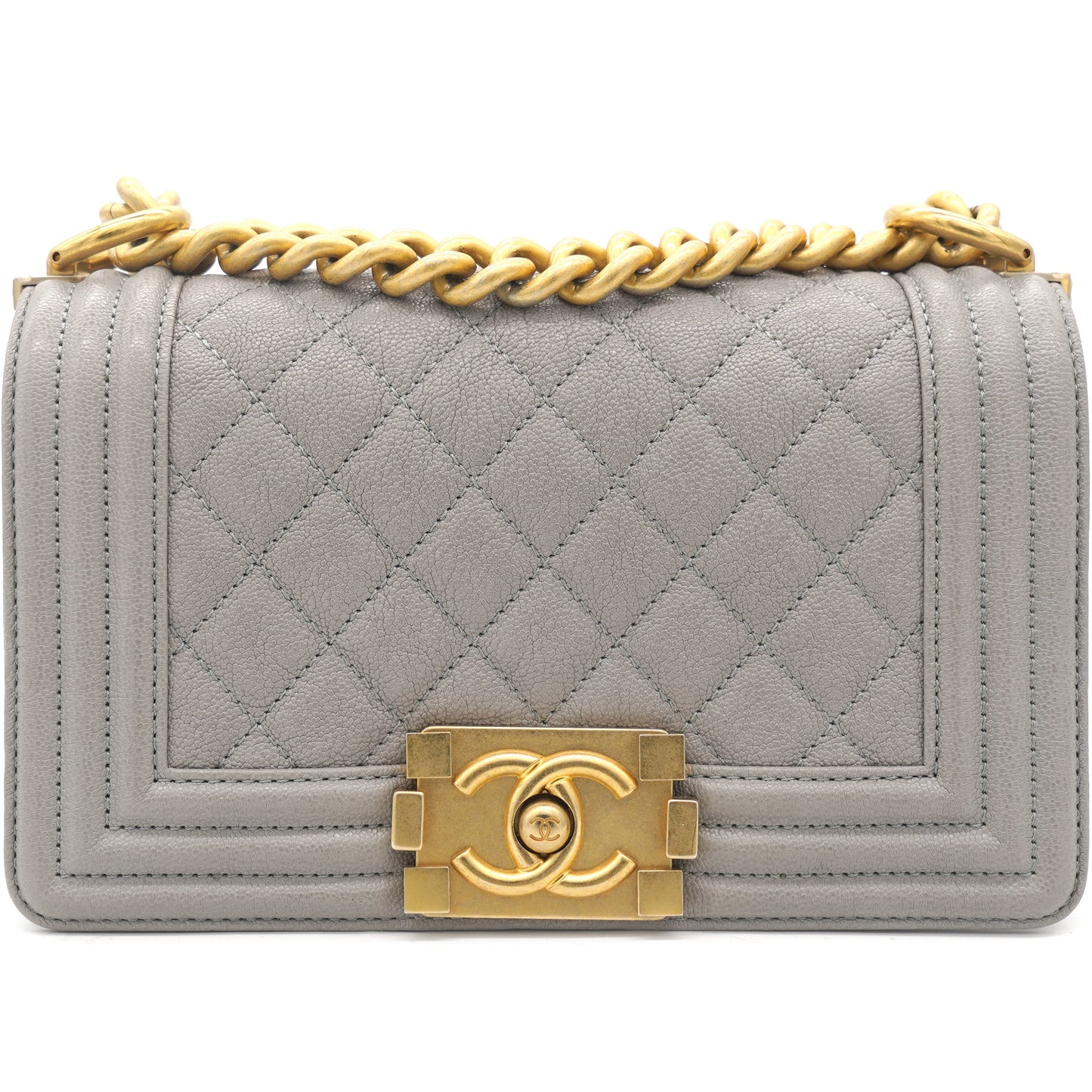 Grey Quilted Caviar Leather Small Boy Flap Bag