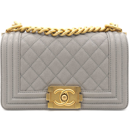Grey Quilted Caviar Leather Small Boy Flap Bag