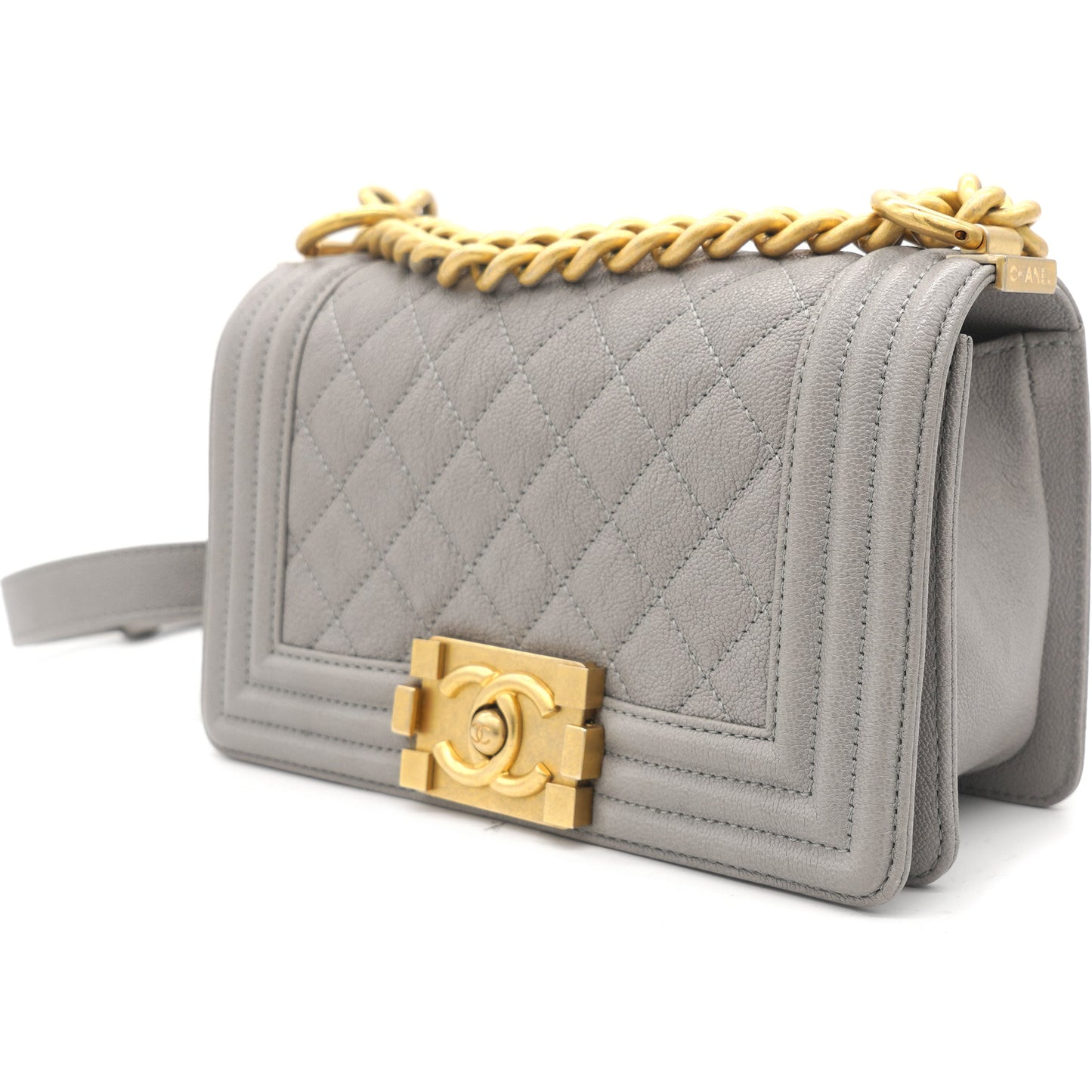 Grey Quilted Caviar Leather Small Boy Flap Bag
