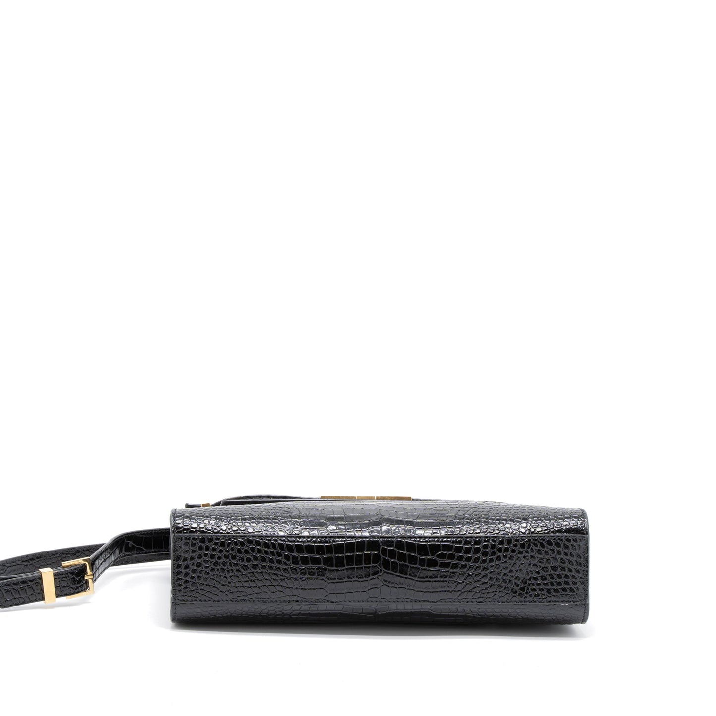 Saint Laurent Manhattan Shoulder Bag Crocodile-Embossed Black GHW
