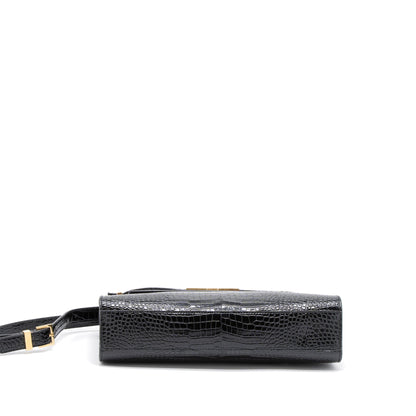 Saint Laurent Manhattan Shoulder Bag Crocodile-Embossed Black GHW