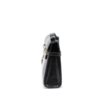 Saint Laurent Manhattan Shoulder Bag Crocodile-Embossed Black GHW