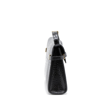 Saint Laurent Manhattan Shoulder Bag Crocodile-Embossed Black GHW