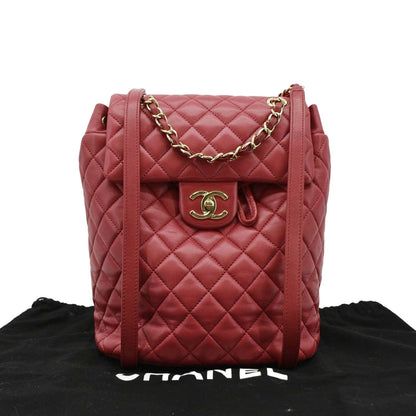Chanel Urban Spirit Quilted Leather Backpack Bag Red